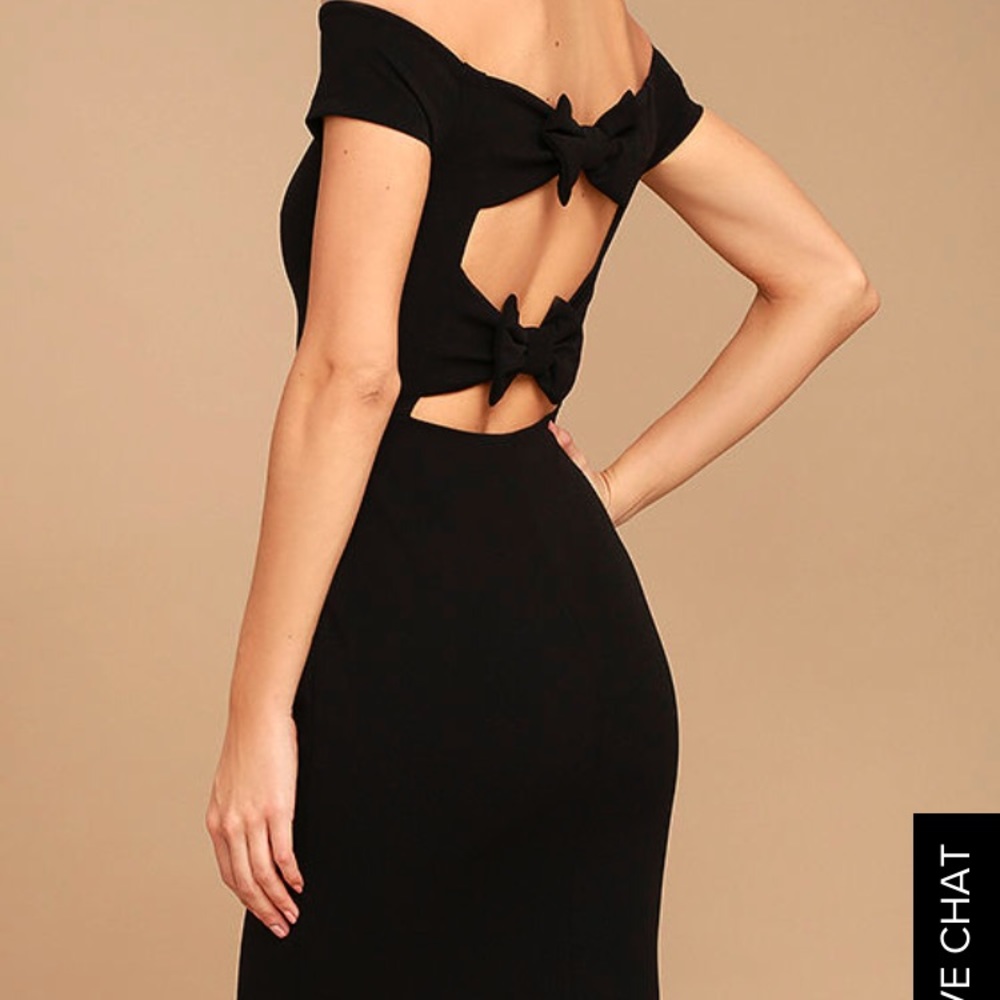 Lulu’s BOW-GETTER BLACK OFF-THE-SHOULDER BODYCON